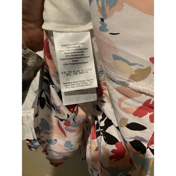 Donna Karan Morning Dew T-Shirt Women's L White Ruffle Short Sleeve Cotton Blend - Picture 3 of 7